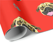 Niedlicher Mops Face Gift Wrap Red Geschenkpapier (Rolleneckpunkt)