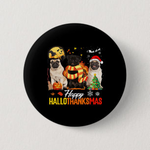 Niedlicher Mops Frohe Hallothanksmas Halloween Tha Button