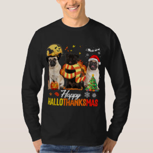 Niedlicher Mops Frohe Hallothanksmas Halloween Tha T-Shirt