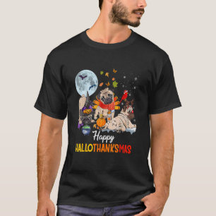 Niedlicher Mops Frohe Hallothanksmas Halloween Tha T-Shirt