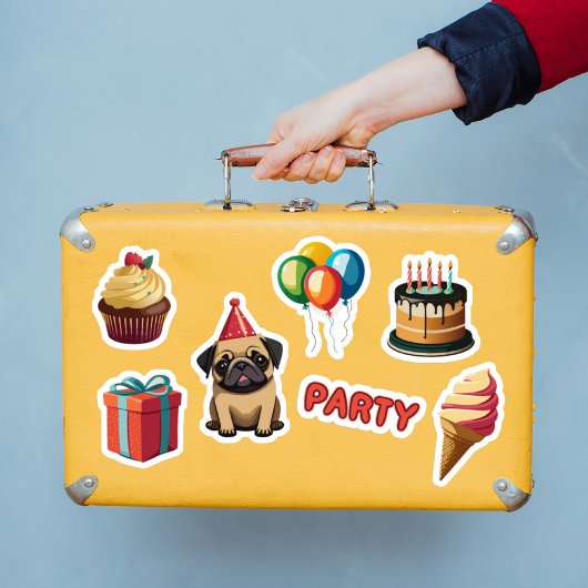 Niedlicher Mops Geburtstagsparty Aufkleber