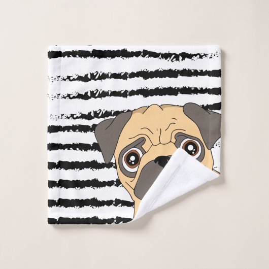 Niedlicher Mops gestreift Badhandtuch Set (Waschlappen)