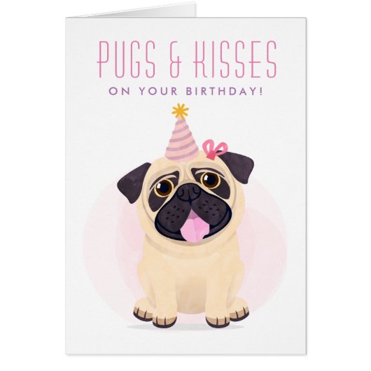 Niedlicher Mops Happy Birthday Card (Vorne)