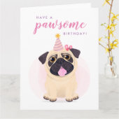 Niedlicher Mops Happy Birthday Card Karte (Gelbe Blume)