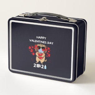 Niedlicher Mops Herzgefühl Maske Happy Valentines  Metall Brotdose
