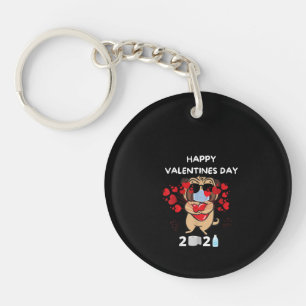 Niedlicher Mops Herzgefühl Maske Happy Valentines Schlüsselanhänger