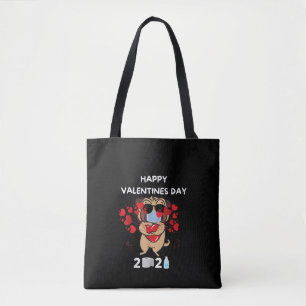 Niedlicher Mops Herzgefühl Maske Happy Valentines  Tasche
