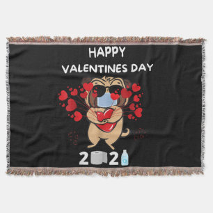 Niedlicher Mops Herzgefühl Maske Happy Valentinsta Decke