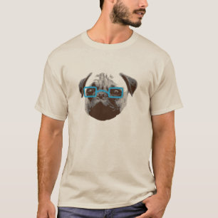 Niedlicher Mops-Hipster mit blauen Gläsern T-Shirt