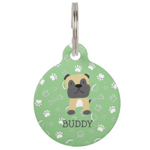 Niedlicher Mops Hund anpassbarer Name Pet ID-Tag Haustiermarke