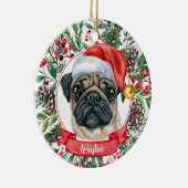 Niedlicher Mops Hund Custom Weihnachtsmannmütze We Keramik Ornament (Rechts)