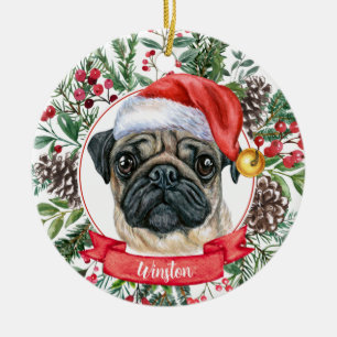 Niedlicher Mops Hund Custom Weihnachtsmannmütze We Keramik Ornament