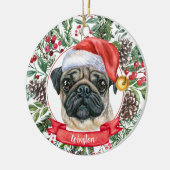 Niedlicher Mops Hund Custom Weihnachtsmannmütze We Keramik Ornament (Links)
