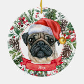 Niedlicher Mops Hund Custom Weihnachtsmannmütze We Keramik Ornament (Hinten)