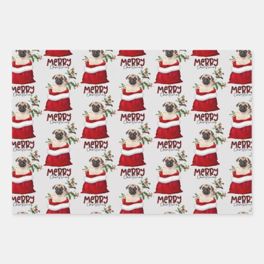 Niedlicher Mops Hund in der Weihnachtsgeschenktasc Geschenkpapier Set (Vorderseite 2)