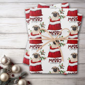 Niedlicher Mops Hund in der Weihnachtsgeschenktasc Geschenkpapier Set