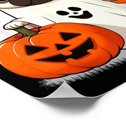 Niedlicher Mops Hund in Ghost Kostüm glückliche Ha Poster (Ecke)