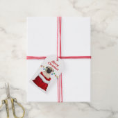 Niedlicher Mops Hund in Santa Bag Geschenkanhänger (Mit Garn)