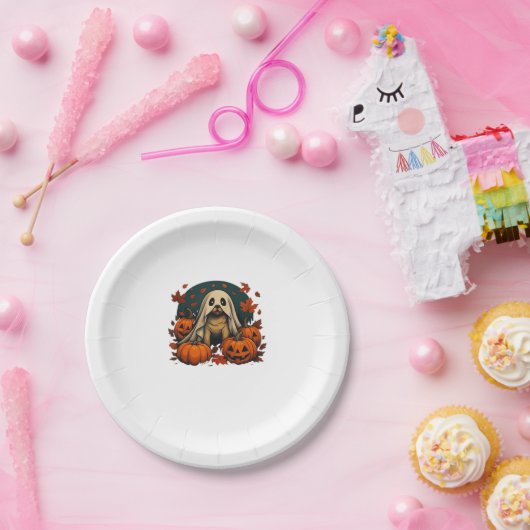 Niedlicher Mops Hund mit Kürbiskins fallen Hallowe Pappteller (Party)