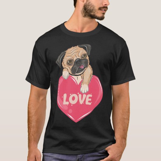 Niedlicher Mops Hund mit Liebe Herz Classic T - Sh T-Shirt (Vorderseite)