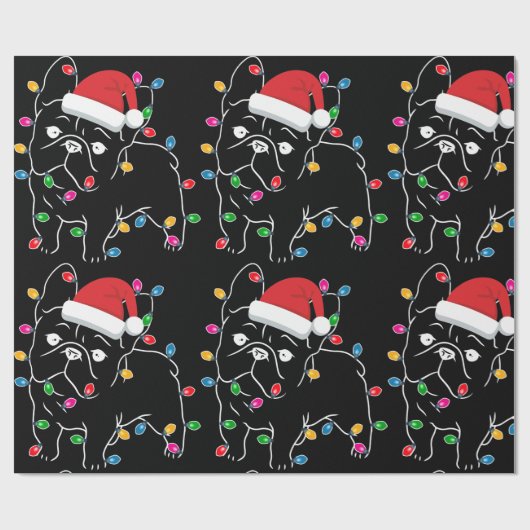 Niedlicher Mops Hund mit Weihnachtslicht Geschenkpapier (Flach)