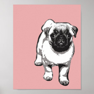 Niedlicher Mops Hund Modernes Kunstgedicht Pink Bl Poster