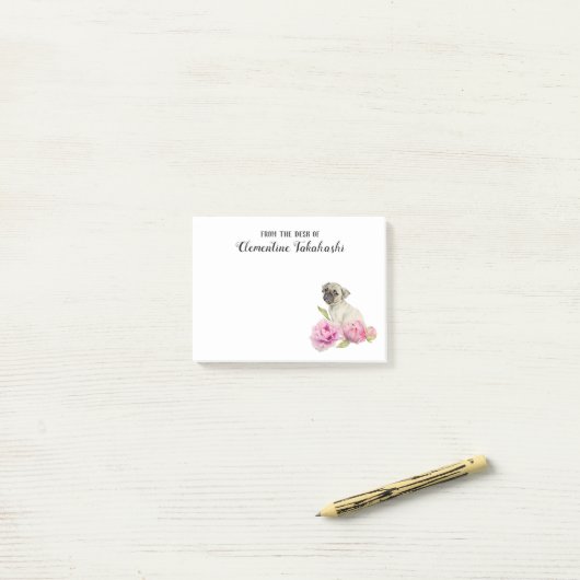 Niedlicher Mops-Hund und Blumen | addieren Ihren Post-it Klebezettel (Auf Schreibtisch)