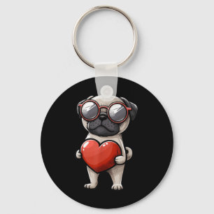 Niedlicher Mops Hund Valentinstag 14. Februar Klei Schlüsselanhänger
