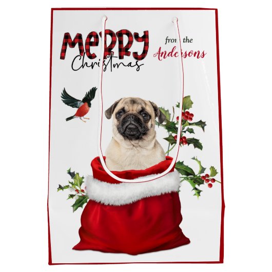 Niedlicher Mops Hund Weihnachten Mittlere Geschenktüte (Rückseite)