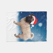Niedlicher Mops Hund Weihnachten Weihnachtsmannmüt Fleecedecke (Vorderseite (Horizontal))