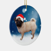 Niedlicher Mops Hund Weihnachten Weihnachtsmannmüt Keramikornament (Rechts)