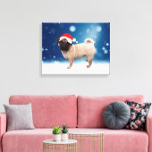 Niedlicher Mops Hund Weihnachten Weihnachtsmannmüt Leinwanddruck (Insitu (Wohnzimmer))