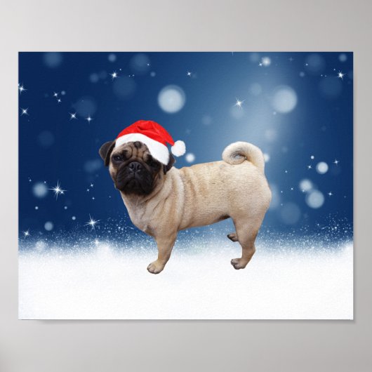 Niedlicher Mops Hund Weihnachten Weihnachtsmannmüt Poster (Vorne)