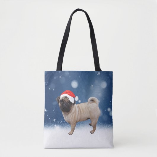 Niedlicher Mops Hund Weihnachten Weihnachtsmannmüt Tasche (Vorderseite)