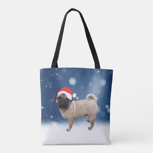 Niedlicher Mops Hund Weihnachten Weihnachtsmannmüt Tasche (Rückseite)