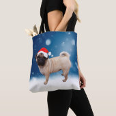 Niedlicher Mops Hund Weihnachten Weihnachtsmannmüt Tasche (Von Nahem)
