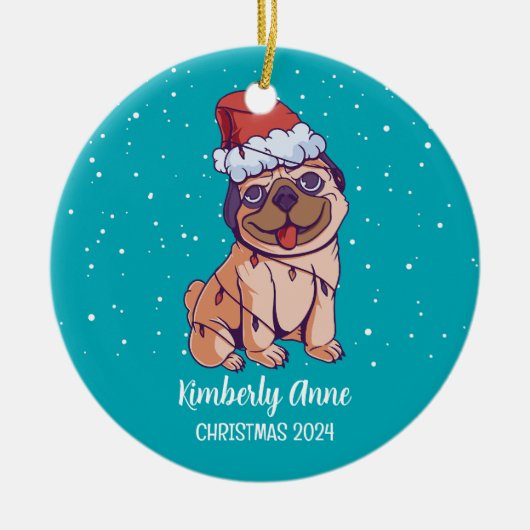 Niedlicher Mops Hund Weihnachten Welpe Schnee Wint Keramik Ornament (Vorne)