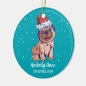 Niedlicher Mops Hund Weihnachten Welpe Schnee Wint Keramik Ornament (Links)