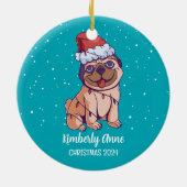 Niedlicher Mops Hund Weihnachten Welpe Schnee Wint Keramik Ornament (Hinten)