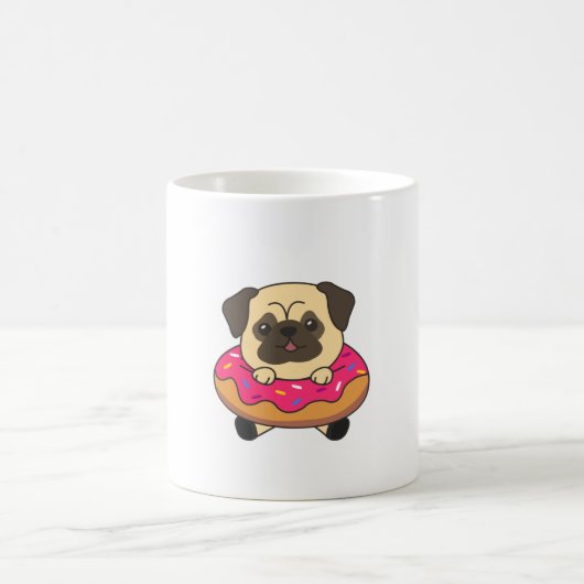 Niedlicher Mops Hund Welpen Loaf of Donut Pink Kaffeetasse (Mittel)