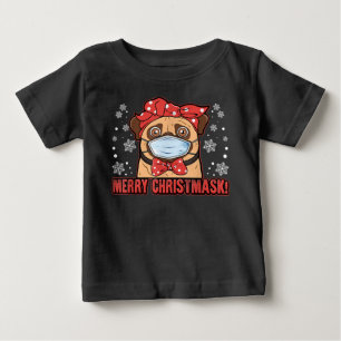 Niedlicher Mops Hunde Gesicht Maske Frohe Weihnach Baby T-shirt