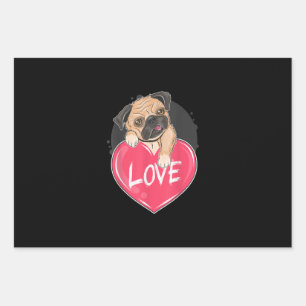Niedlicher Mops Hunde Herz Mops Valentinisches Ges Geschenkpapier Set