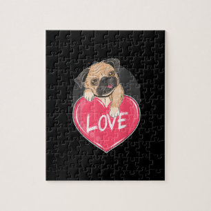 Niedlicher Mops Hunde Herz Mops Valentinisches Ges Puzzle
