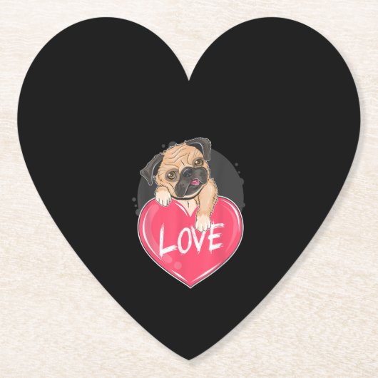 Niedlicher Mops Hunde Herz Mops Valentinisches Ges Untersetzer (Vorderseite)