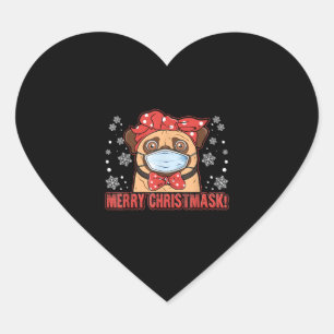 Niedlicher Mops Hundeanzug Maske Frohe Weihnachten Herz-Aufkleber