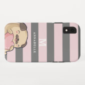 Niedlicher Mops Hundeherz und Streifenmuster Monog Case-Mate iPhone Hülle (Rückseite (Horizontal))