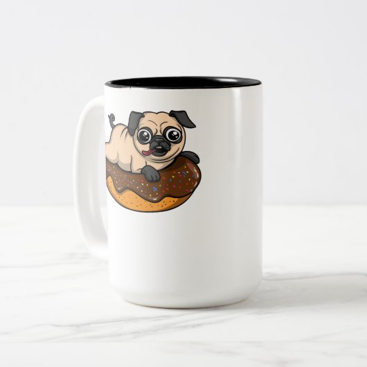 Niedlicher Mops Hundeschlittenfahrt Donut Funny Pe Zweifarbige Tasse (Vorderseite Links)