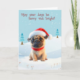 Niedlicher Mops im Schnee Weihnachtskarte Feiertagskarte