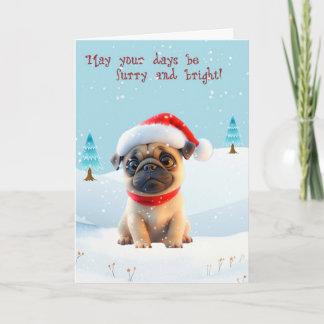 Niedlicher Mops im Schnee Weihnachtskarte Feiertagskarte