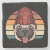 Niedlicher Mops im Winter Hat Retro Design Steinuntersetzer (Vorderseite)